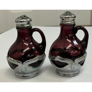 1930s Amethyst Cambridge Glass Insert Krome-Kraft Salt & Pepper Shakers NOC3278